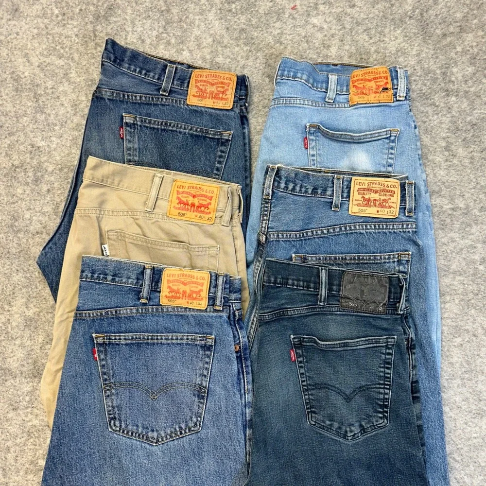Lot of 6 Levi's 505 Straight Jeans Men's 40x32 Blue Khaki Work Pants Bundle